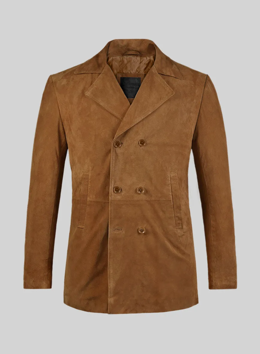 Caramel Brown Suede Leather Pea Coat