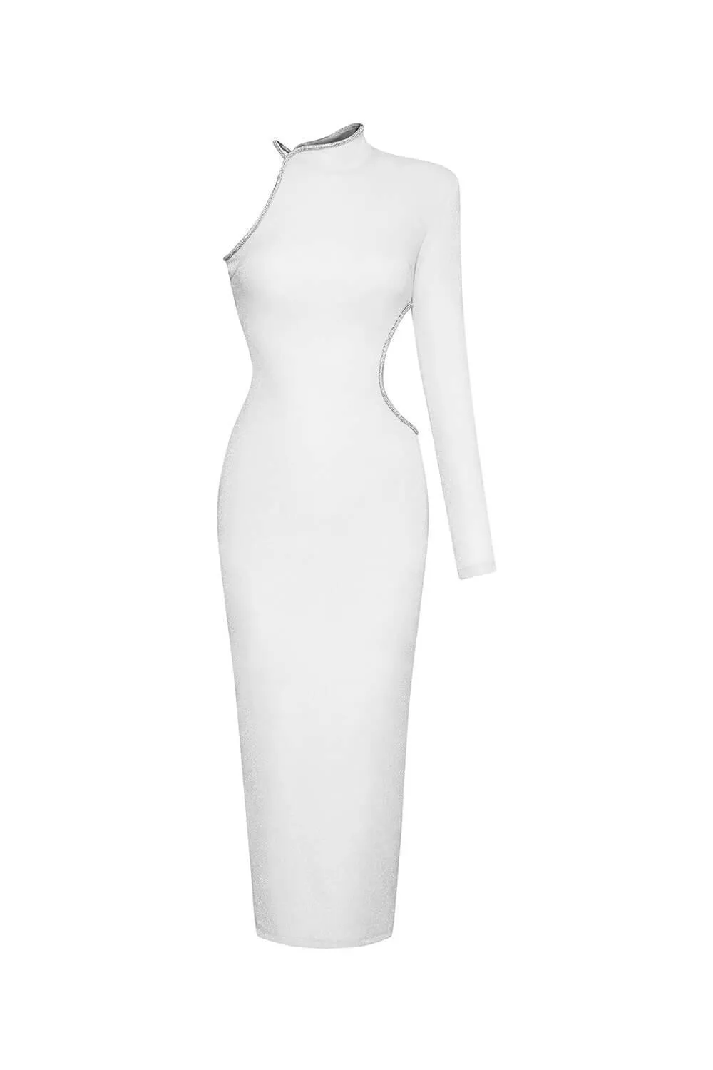 Chelsea Bodycon Asymmetric Sleeved Jersey Midi Dress