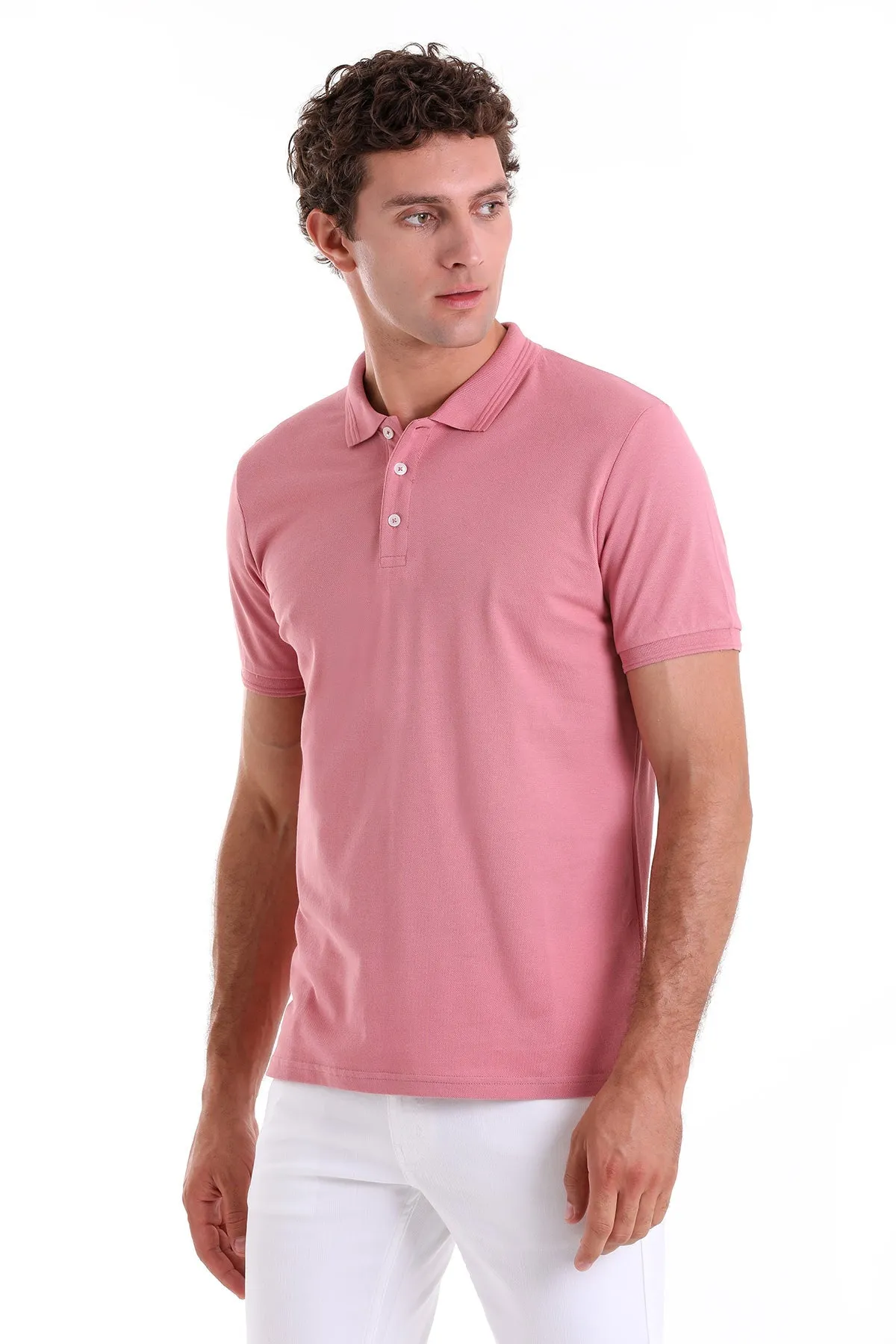 Comfort Fit Basic Plain 100% Cotton Rose Polo T-Shirt