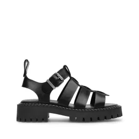 Daphny Black Leather Chunky Sandals