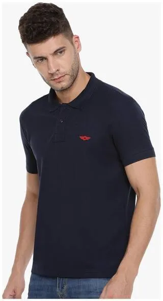 Dark Blue Slim Fit Polo Neck T-Shirt with collar for Men