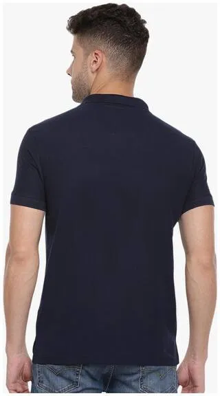 Dark Blue Slim Fit Polo Neck T-Shirt with collar for Men