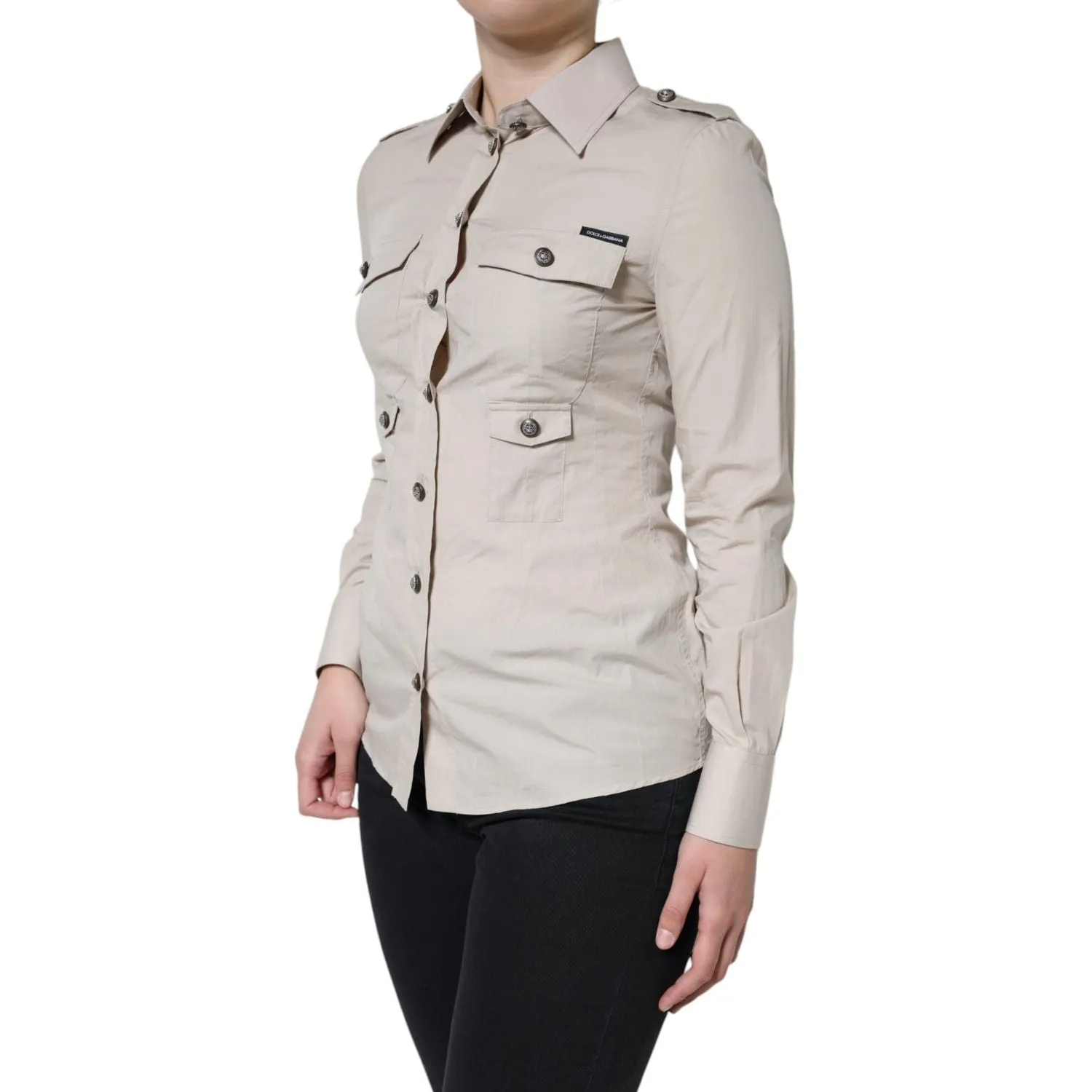 Dolce & Gabbana Beige Cotton Collared Button Down Shirt Top