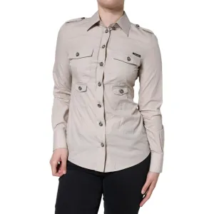 Dolce & Gabbana Beige Cotton Collared Button Down Shirt Top