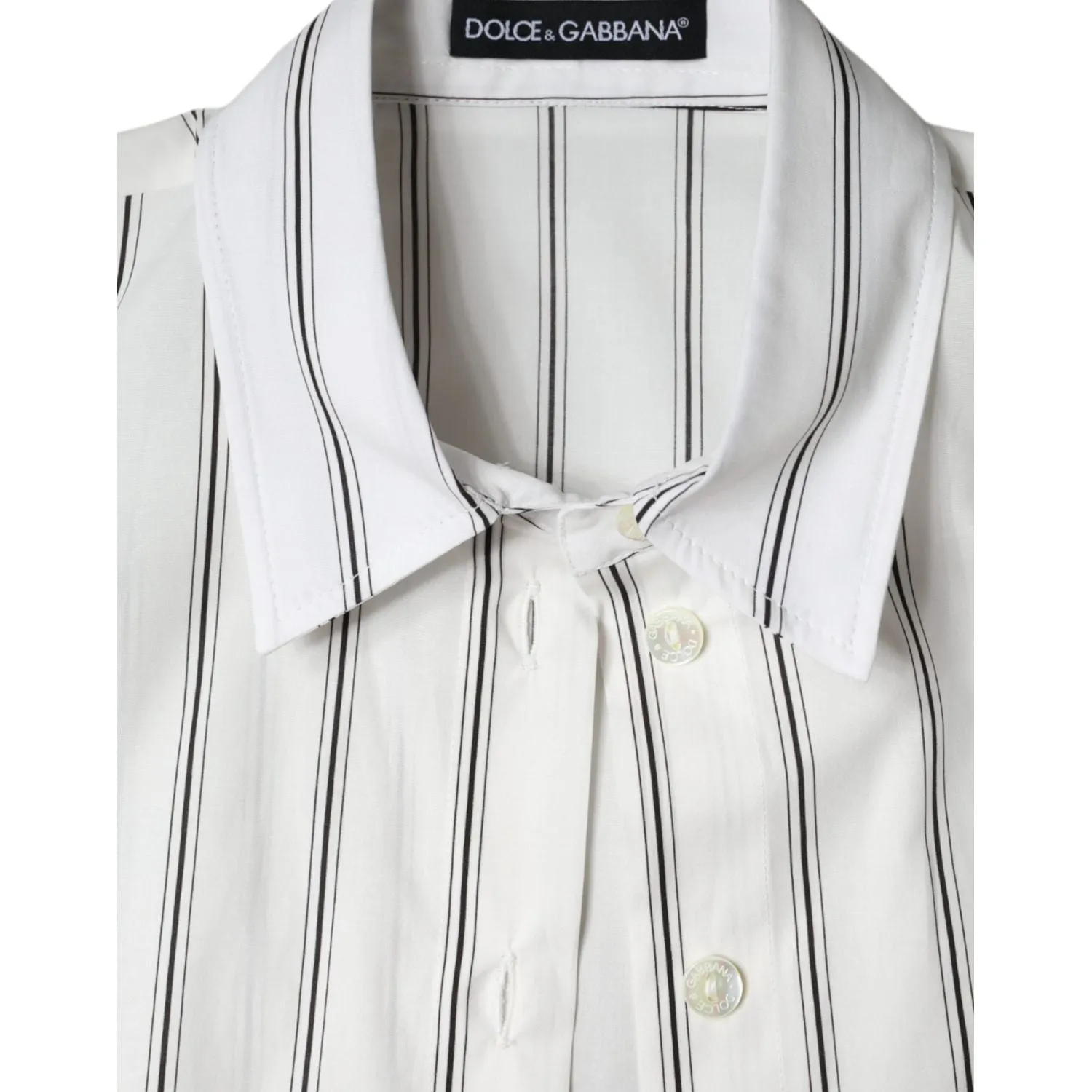 Dolce & Gabbana White Striped Collared Short Sleeve Polo Top