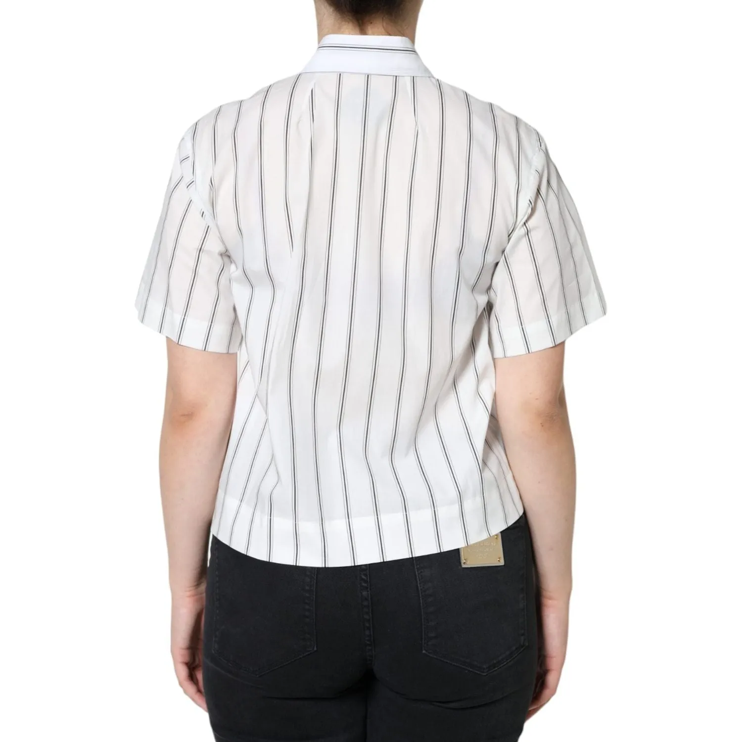 Dolce & Gabbana White Striped Collared Short Sleeve Polo Top