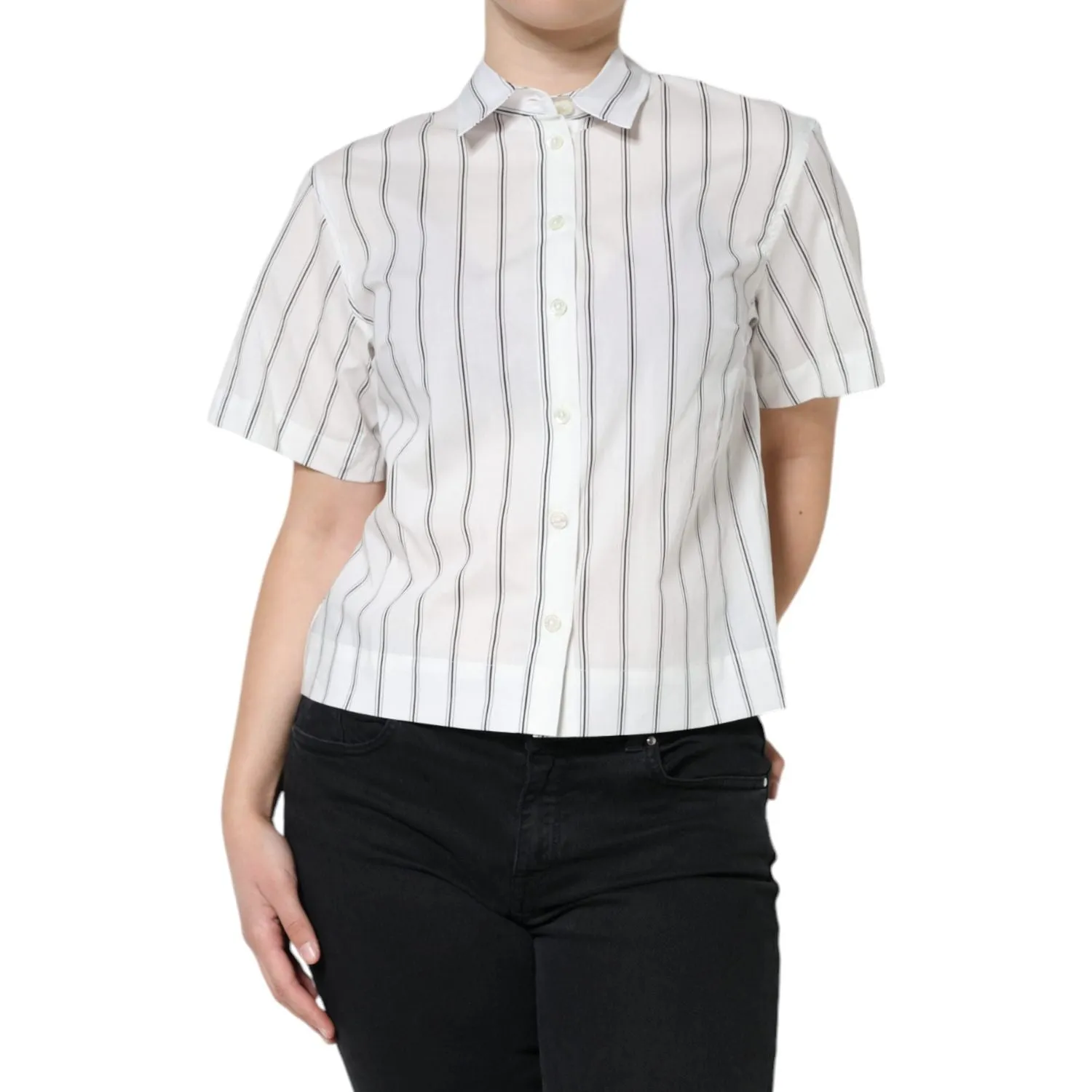 Dolce & Gabbana White Striped Collared Short Sleeve Polo Top