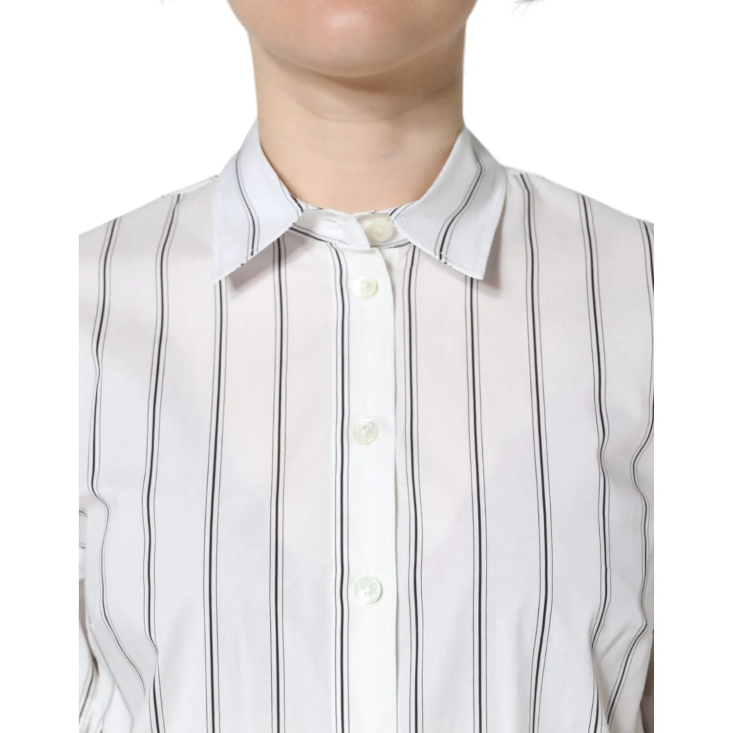 Dolce & Gabbana White Striped Collared Short Sleeve Polo Top