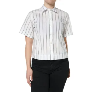 Dolce & Gabbana White Striped Collared Short Sleeve Polo Top