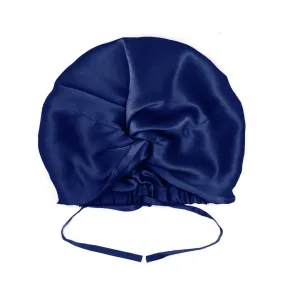 Double-Lined Adjustable Women Silk Hair Bonnet Mulberry Silk Turban Night Hair Care Hair Wrap - Navy