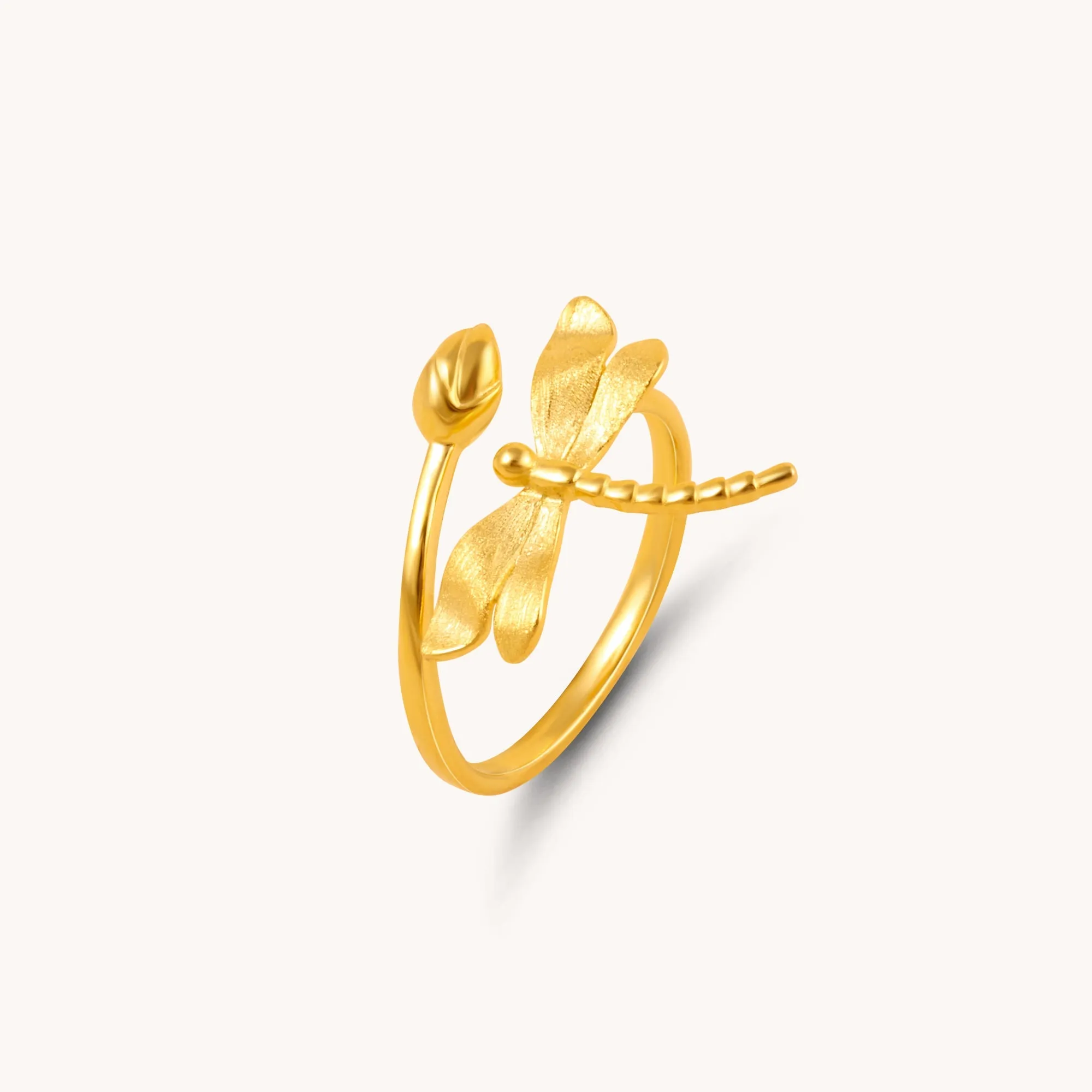 Dragonfly Gold Adjustable Ring W.