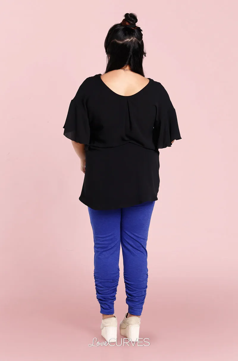 Drop Shoulder Flounce Top - Textured Black - OLI