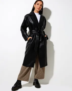 Duster Longline Coat in Pu Black