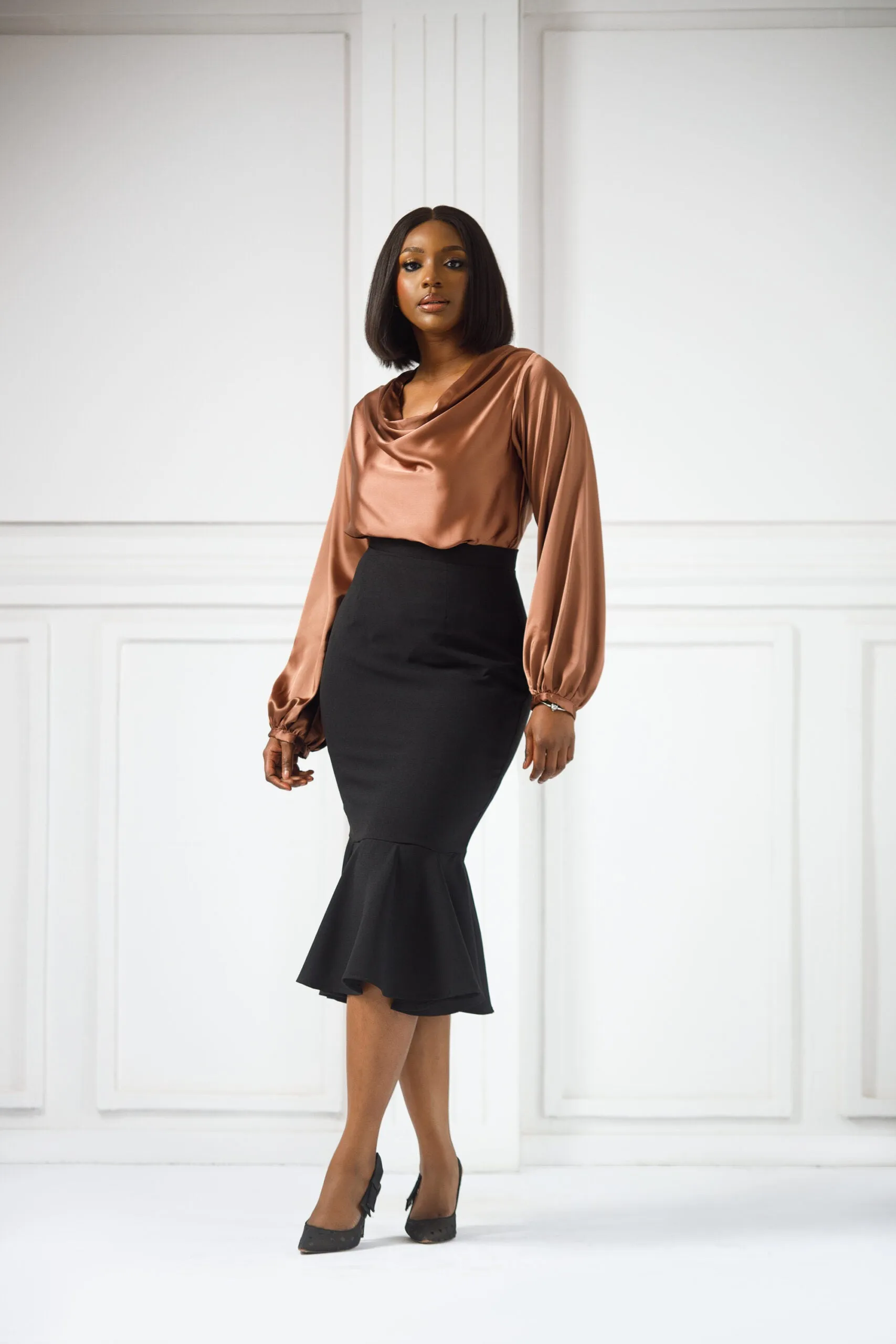 Erilyn Lois flute skirt with Back zip fastening