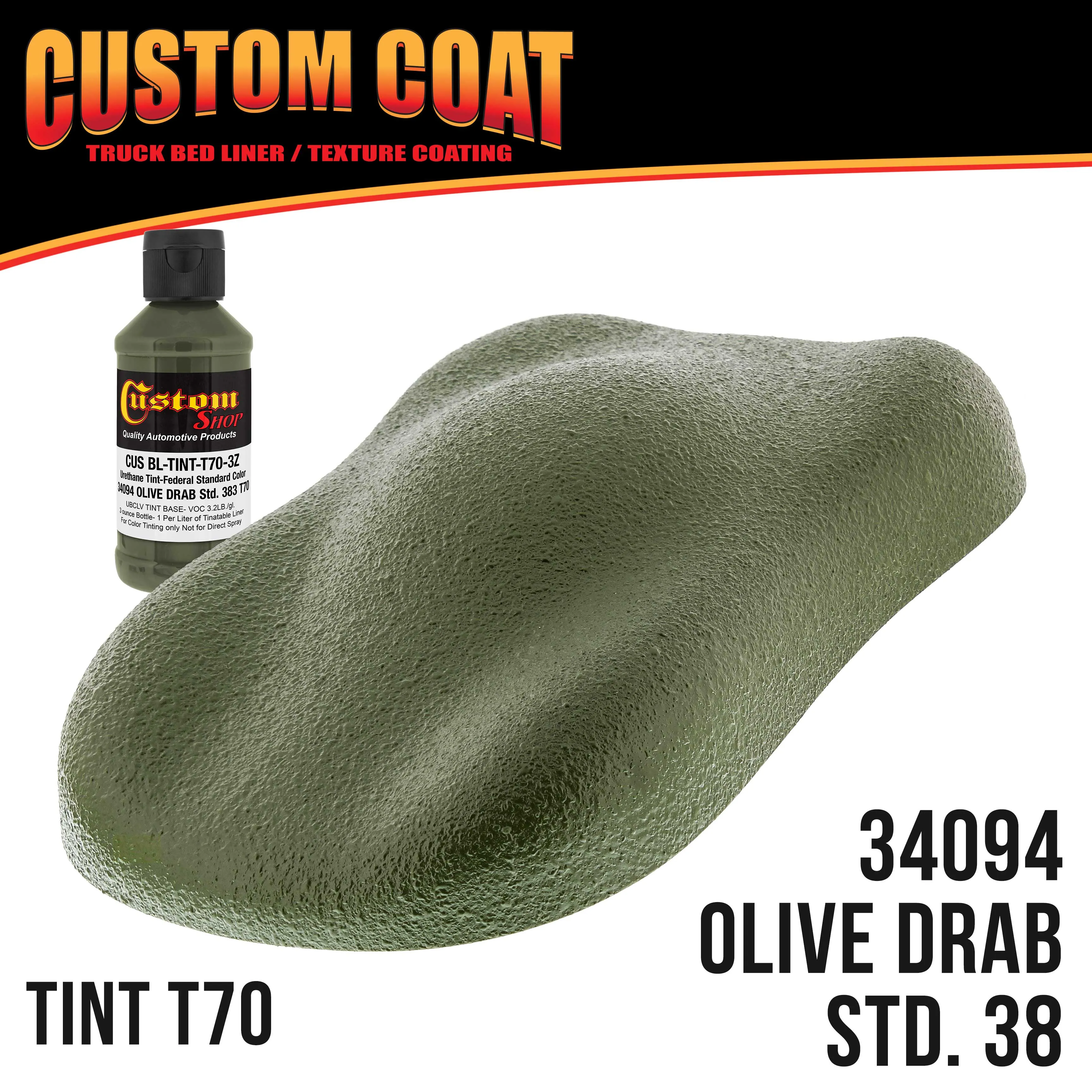 Federal Standard Color #34094 Olive Drab T70 Urethane Roll-On, Brush-On or Spray-On Truck Bed Liner, 1 Gallon Kit with Roller Applicator Kit