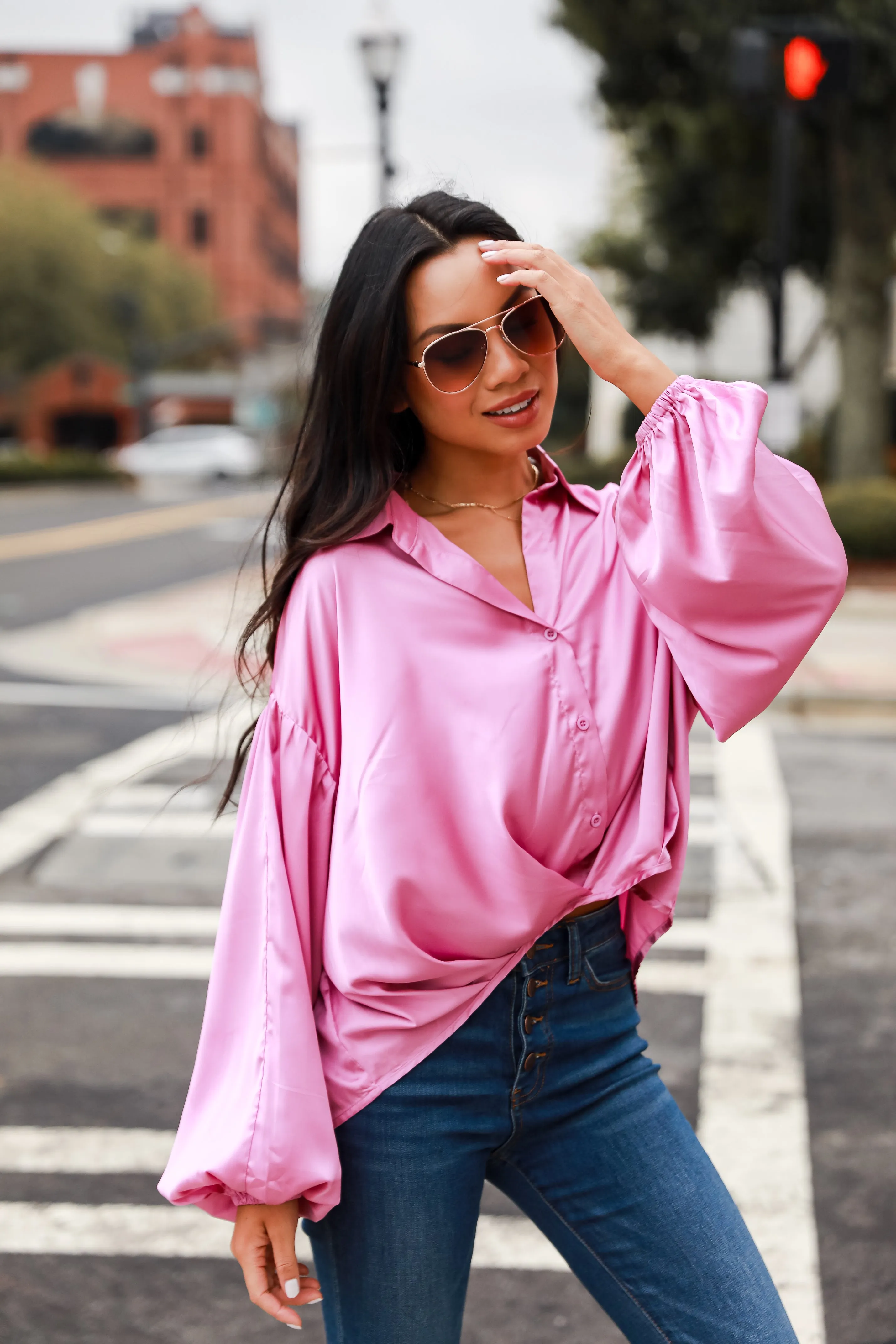 FINAL SALE - Celebrate Style Pink Satin Blouse