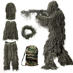 Ghillie Suit, Woodland Camouflage Forest Hunting, 4-Piece   Bag