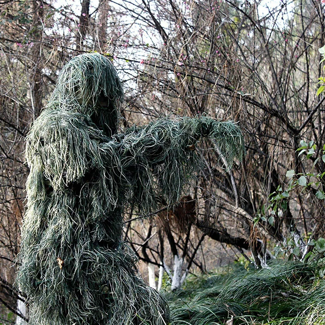 Ghillie Suit, Woodland Camouflage Forest Hunting, 4-Piece   Bag