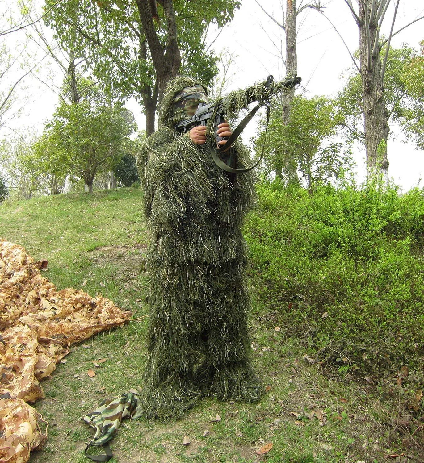 Ghillie Suit, Woodland Camouflage Forest Hunting, 4-Piece   Bag