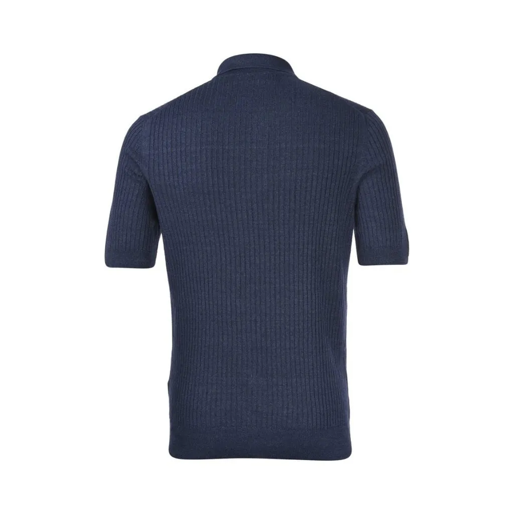 GRAN SASSO Cotton Linen Ribbed Polo NAVY