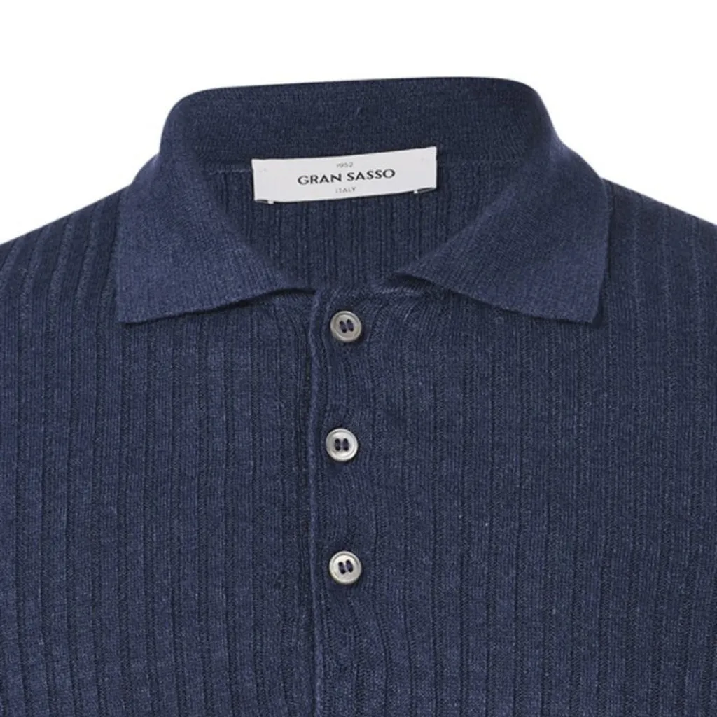 GRAN SASSO Cotton Linen Ribbed Polo NAVY