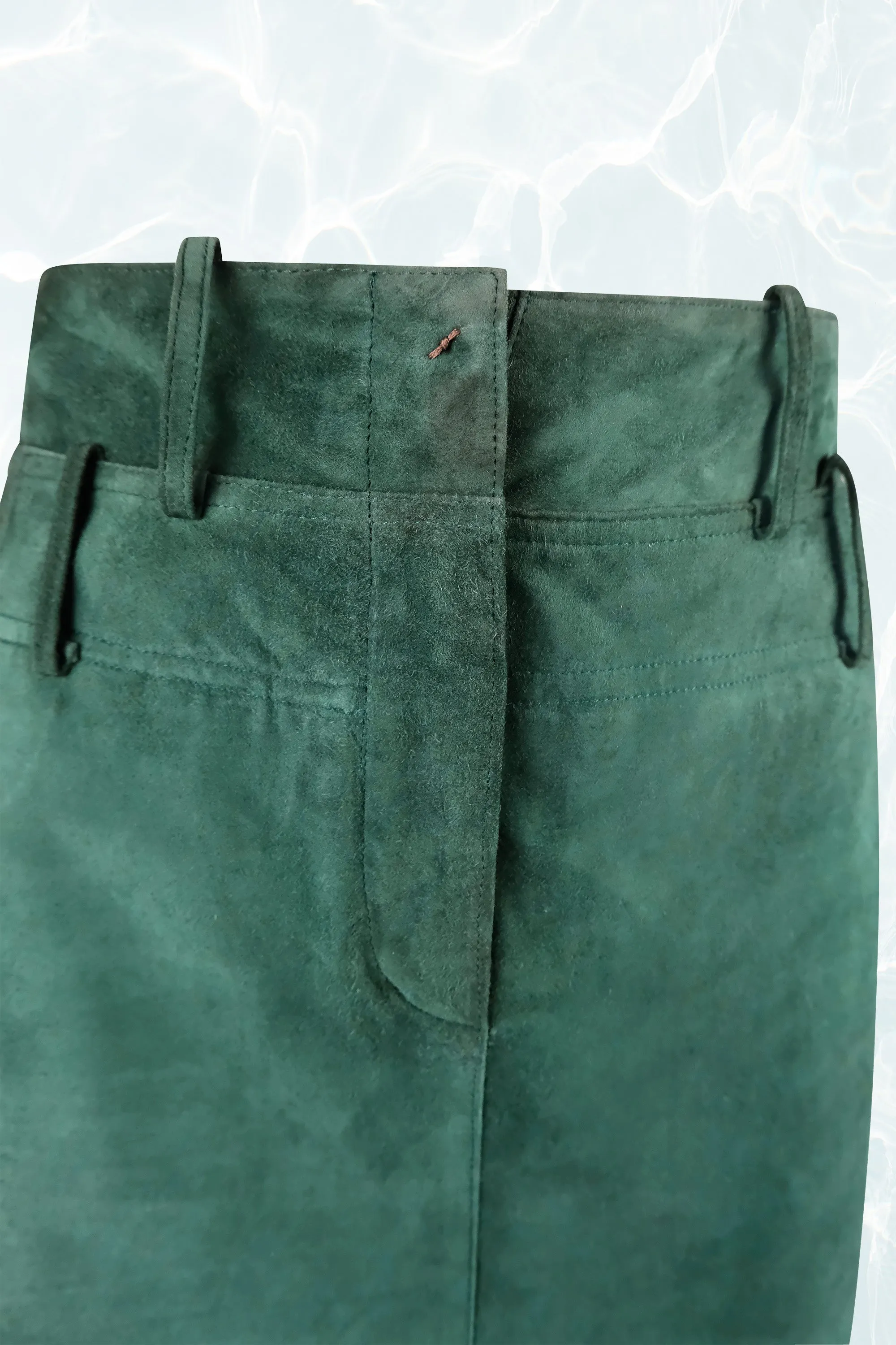 Green Suede Double Waist Skirt