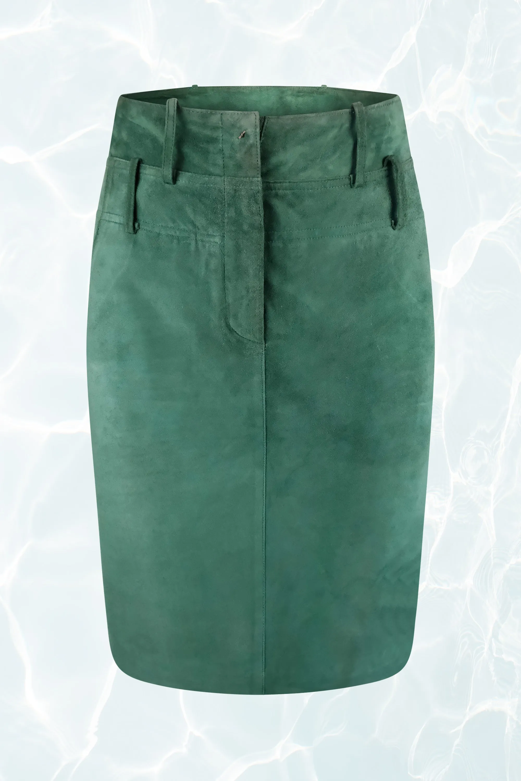 Green Suede Double Waist Skirt