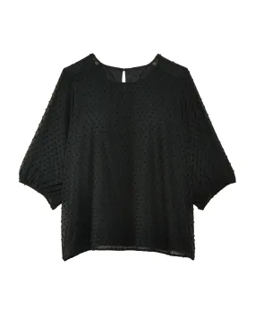 Gwendolyn 3/4 Sleeve Textured Balloon Sleeve Blouse | Black