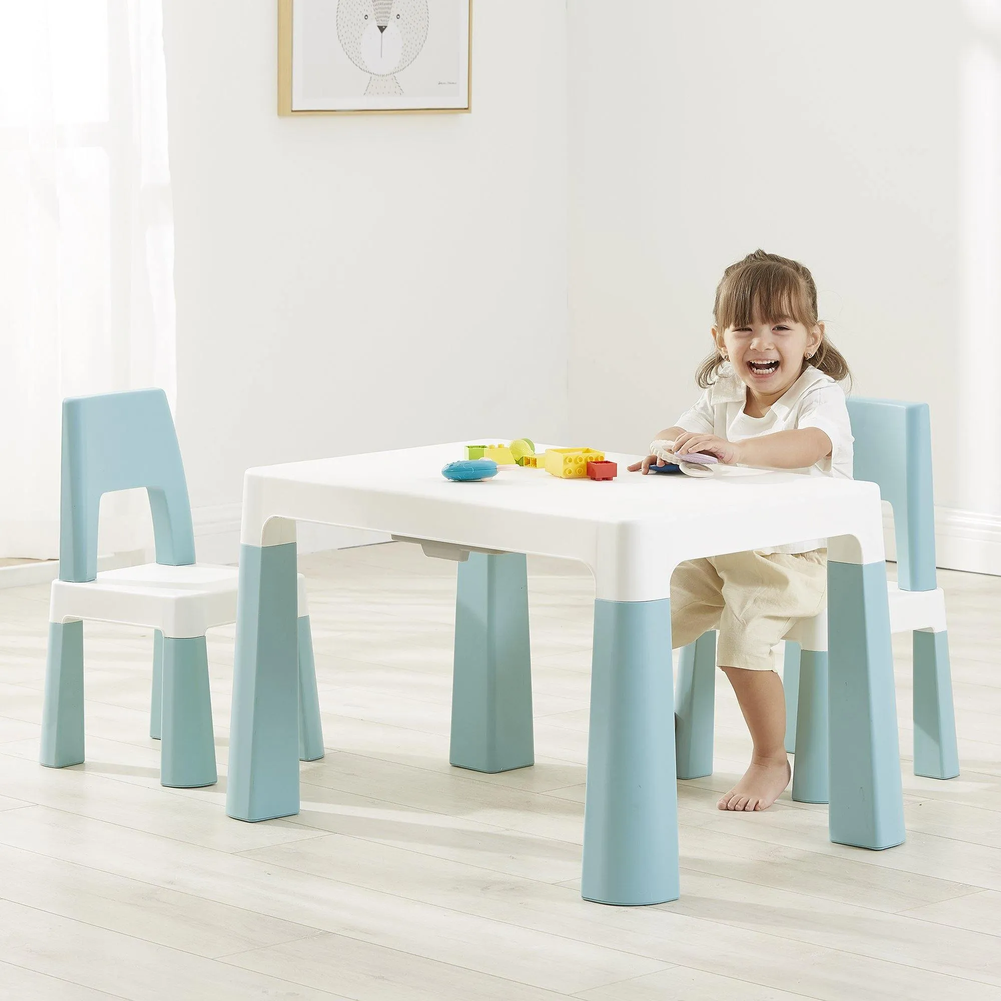 Height Adjustable Table and Chair Set - White & Green