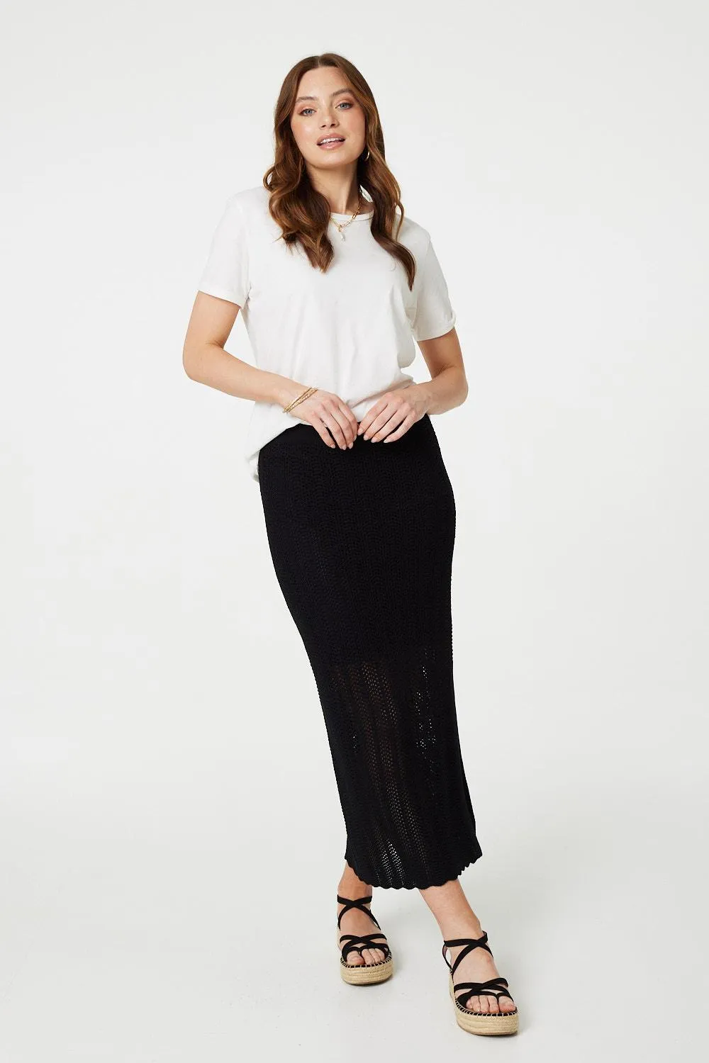 High Waist Crochet Knit Midi Skirt