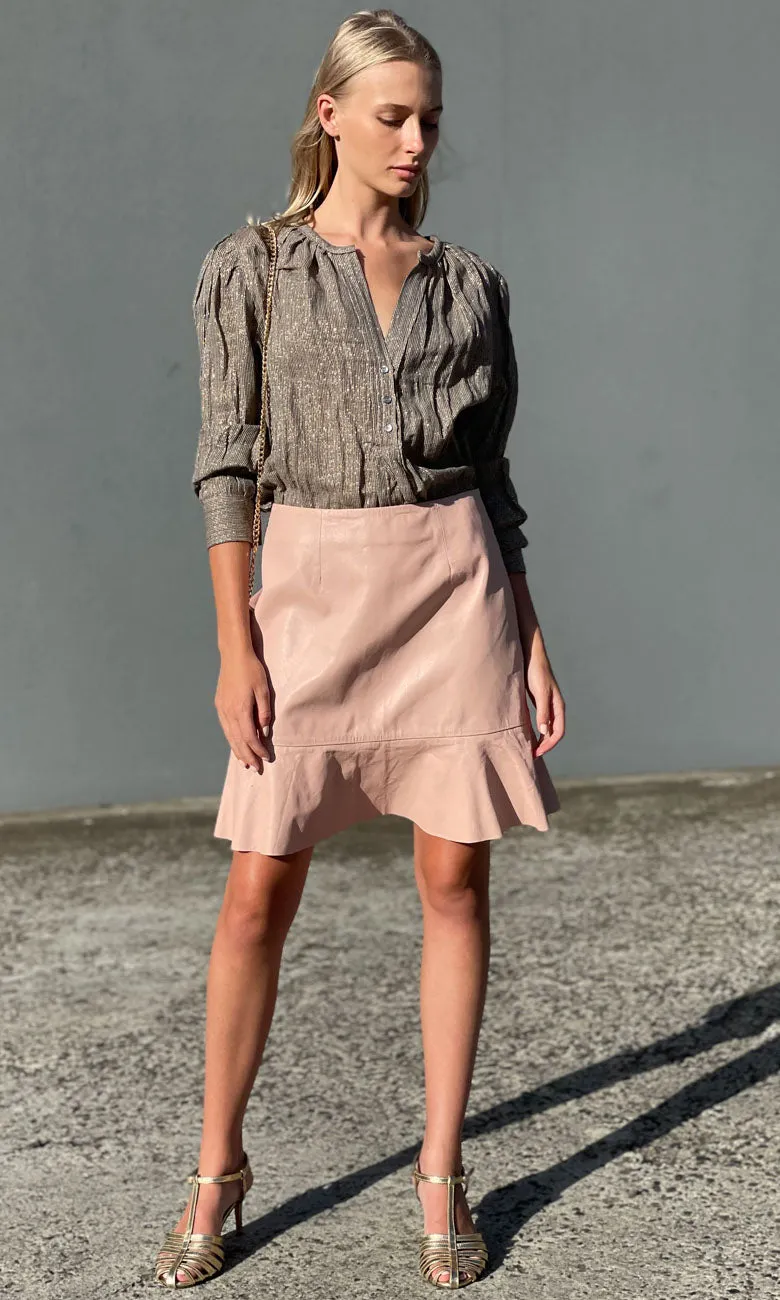 Hoss Leather Frill Edge Skirt -  Dusty Pink