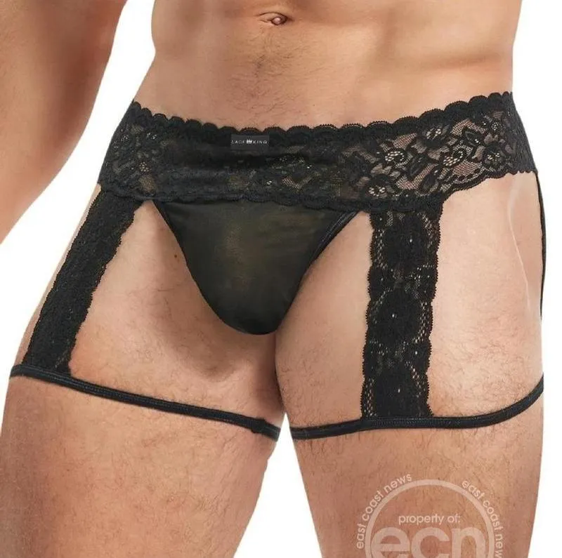 Lace King Men's Lace and Mesh Garter Panty Black