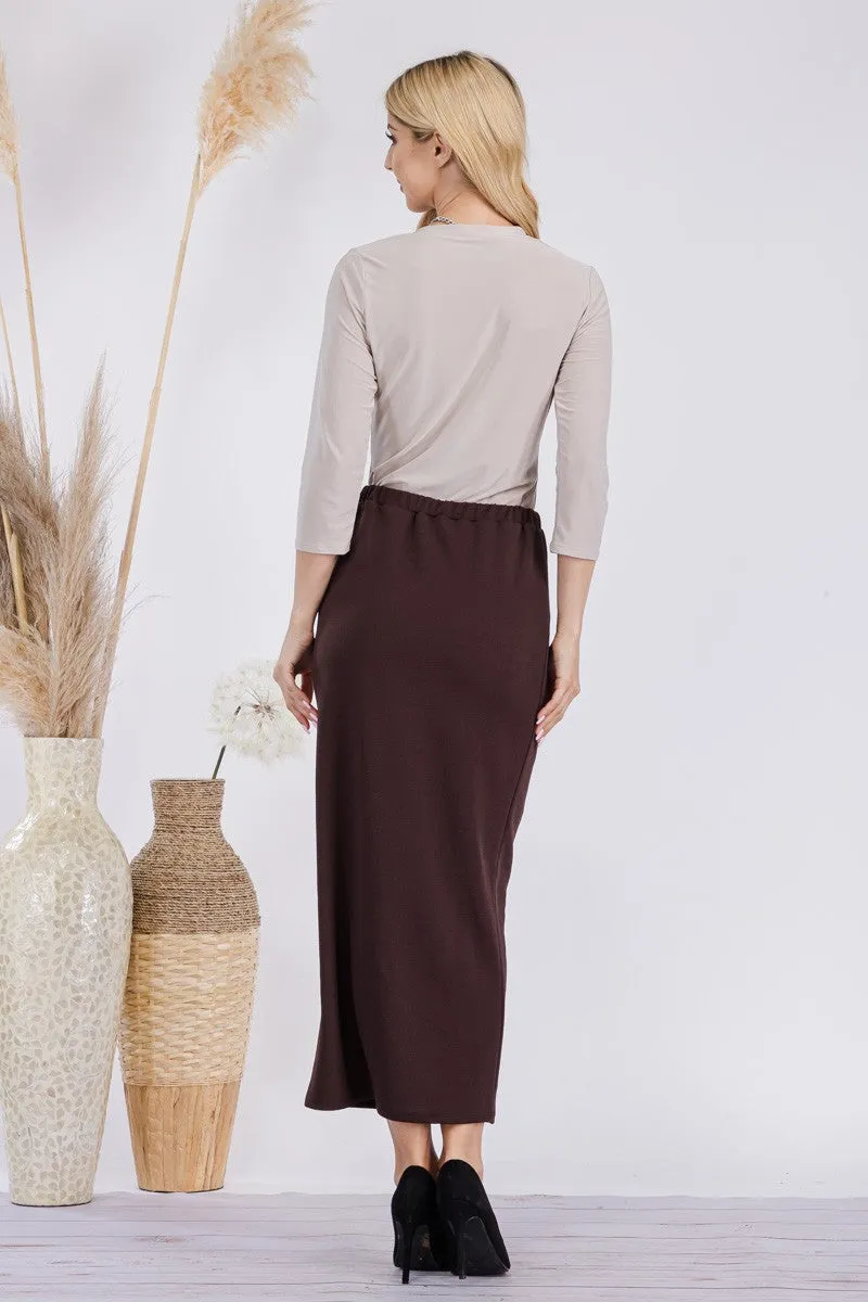 Laura Ann Espresso Brown Pencil Skirt-Textured (Regular & Plus)