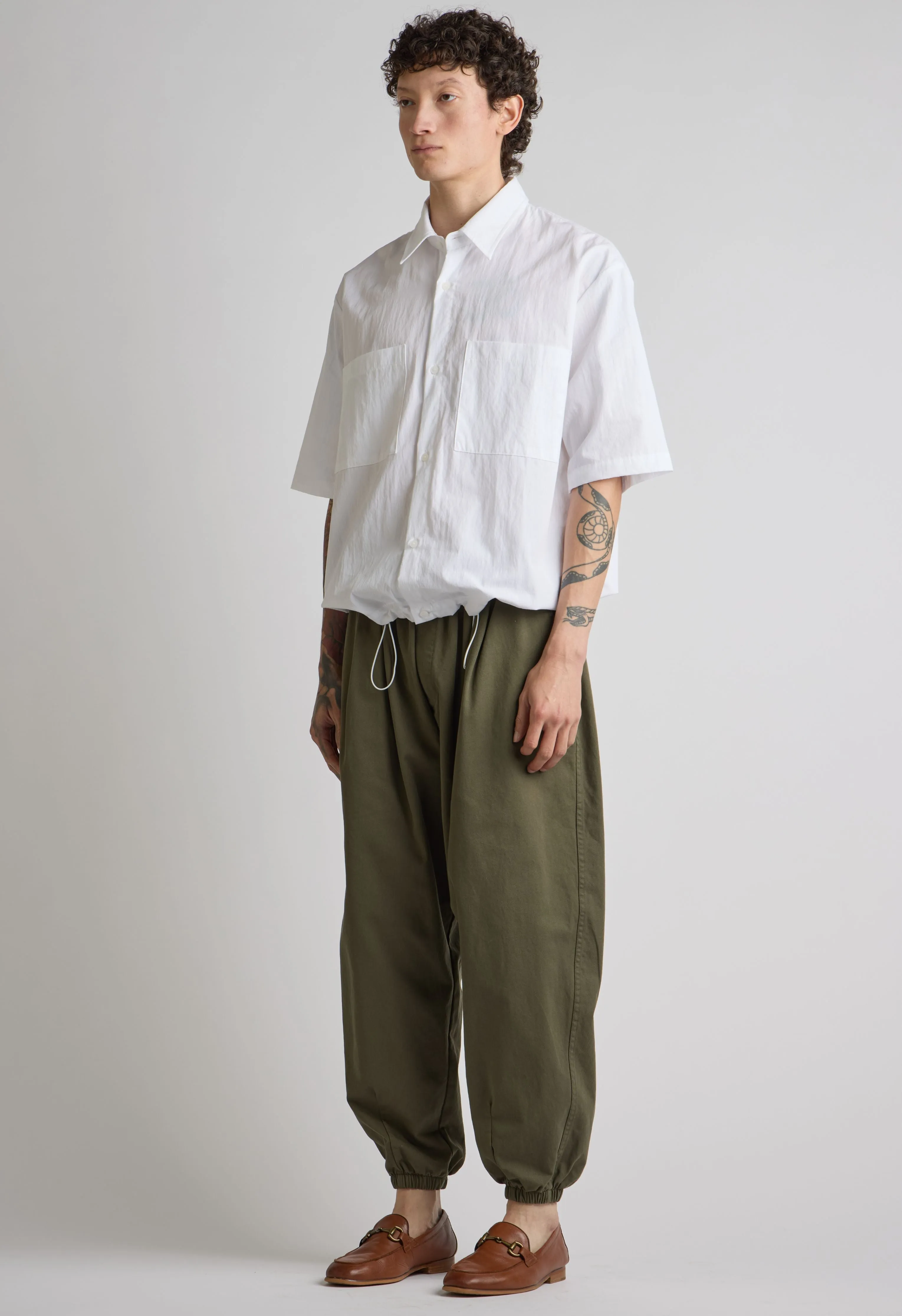 Men's Adjustable Waist Button Up in White