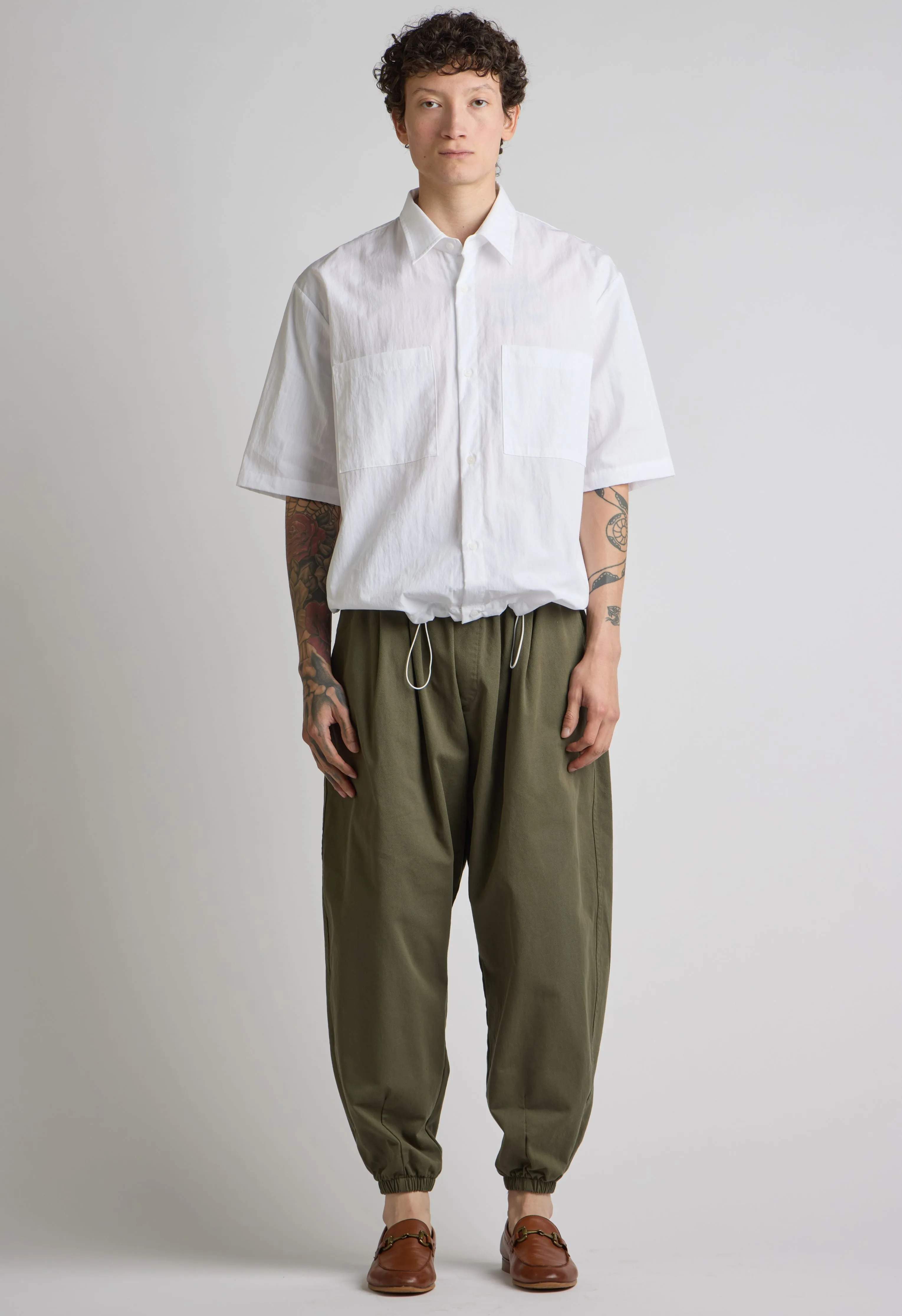 Men's Adjustable Waist Button Up in White