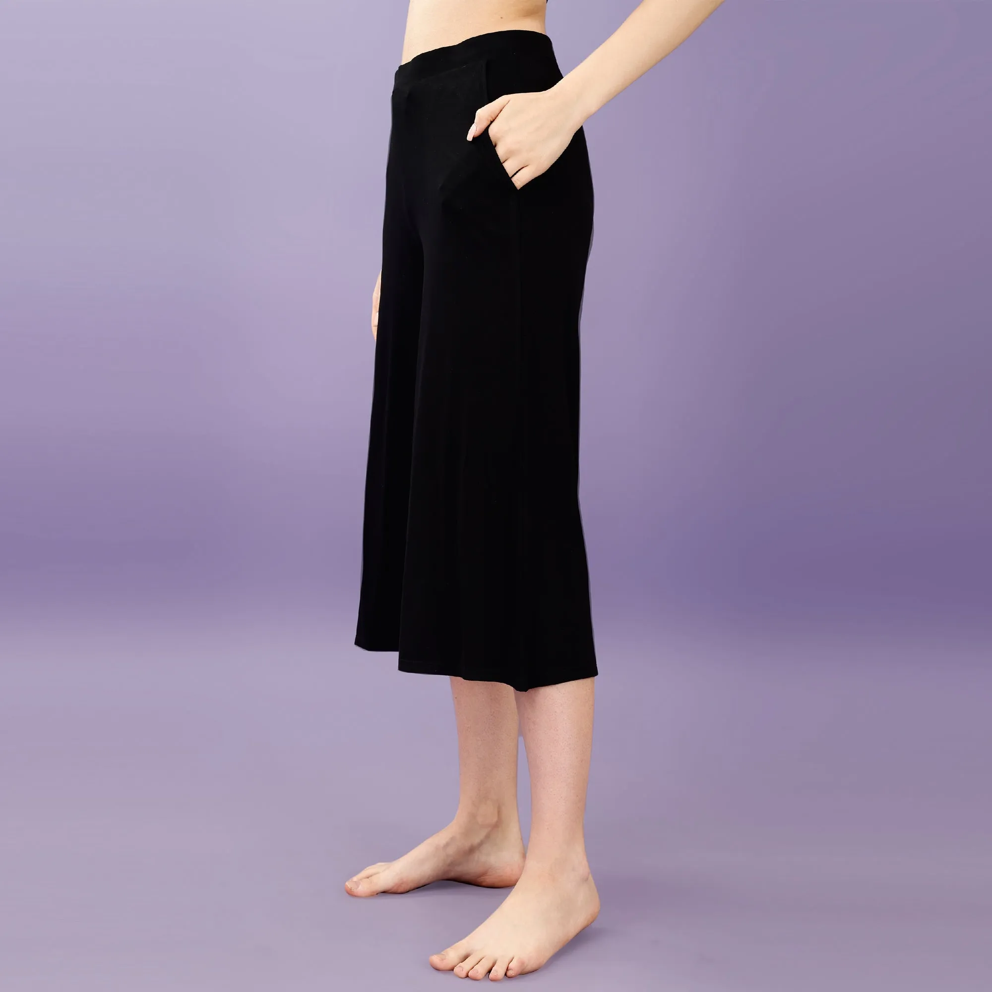 Mid Rise Flared Lounge Culottes 3/4 Length with Pockets-NT-130