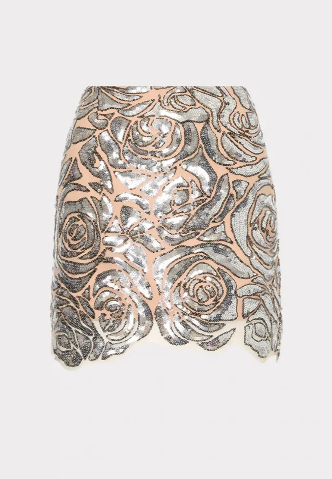 Milly Kristina Rose Sequin Mini Skirt Silver