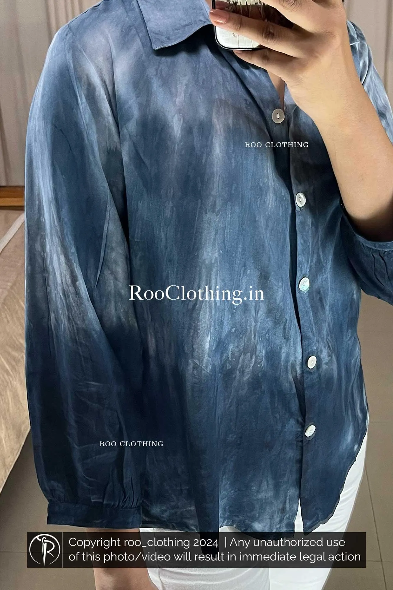 Navy Blue Tie-dyed Loose Fit Full Sleeve Shirt