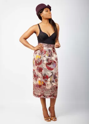 New in African Print Cut Out Net Lace Sequin Midi Skirt- Arese