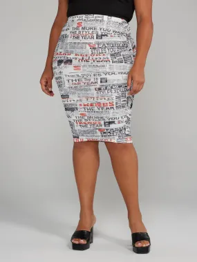 Newspaper Print Ruched Pencil Skirt