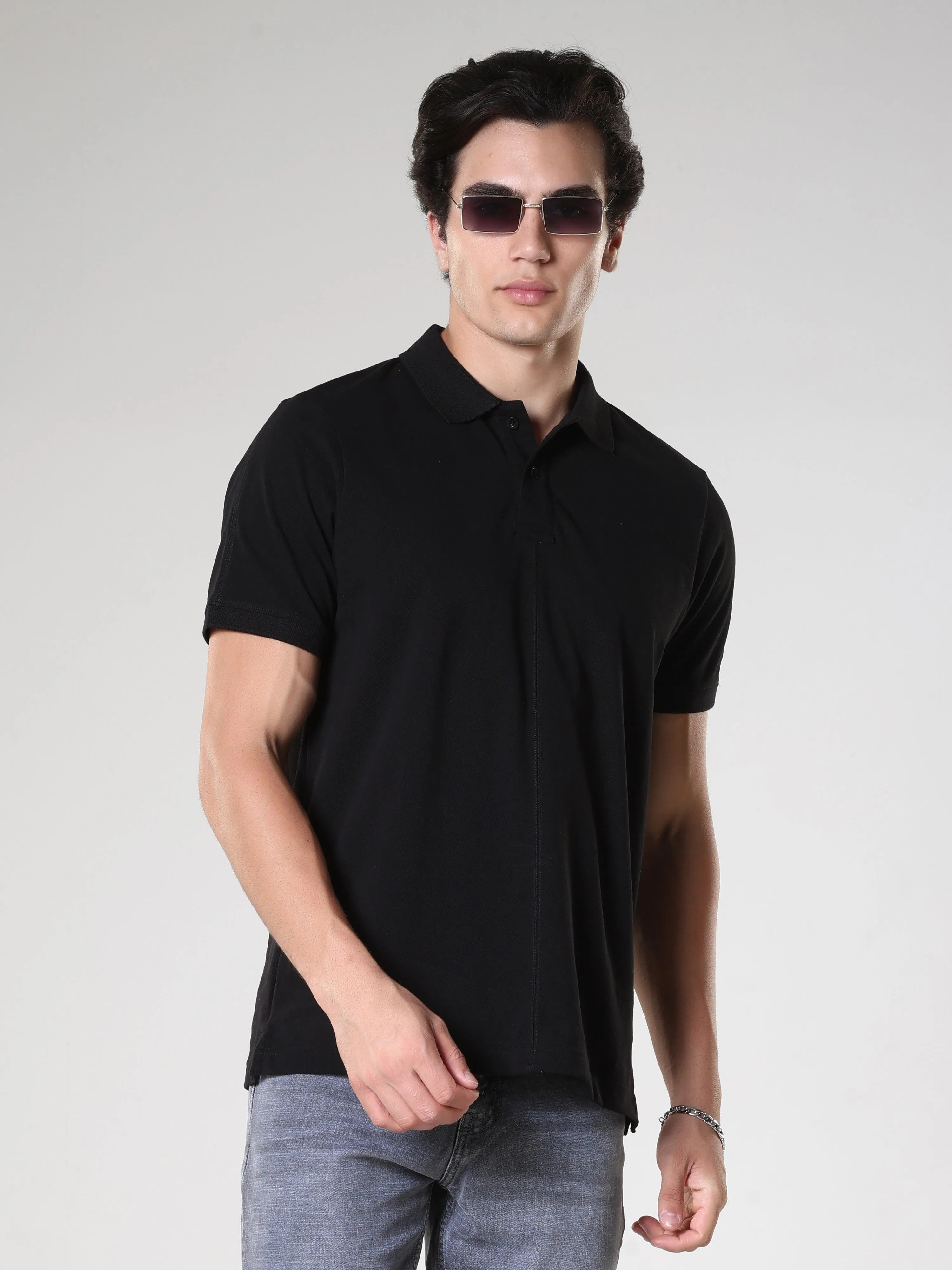 Odessa - Plain Polo T-Shirt- Black