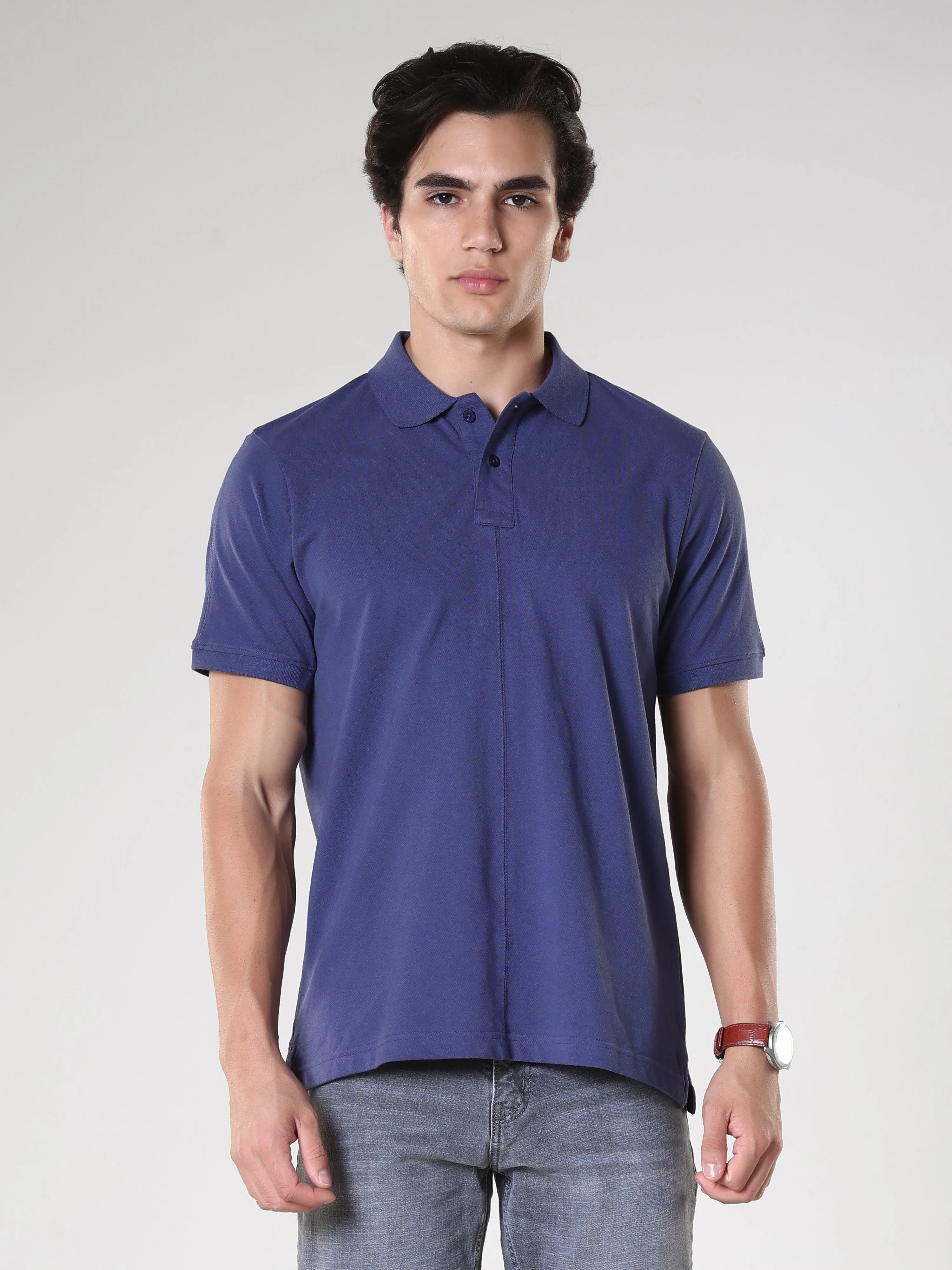 Odessa - Plain Polo T-Shirt- Blue