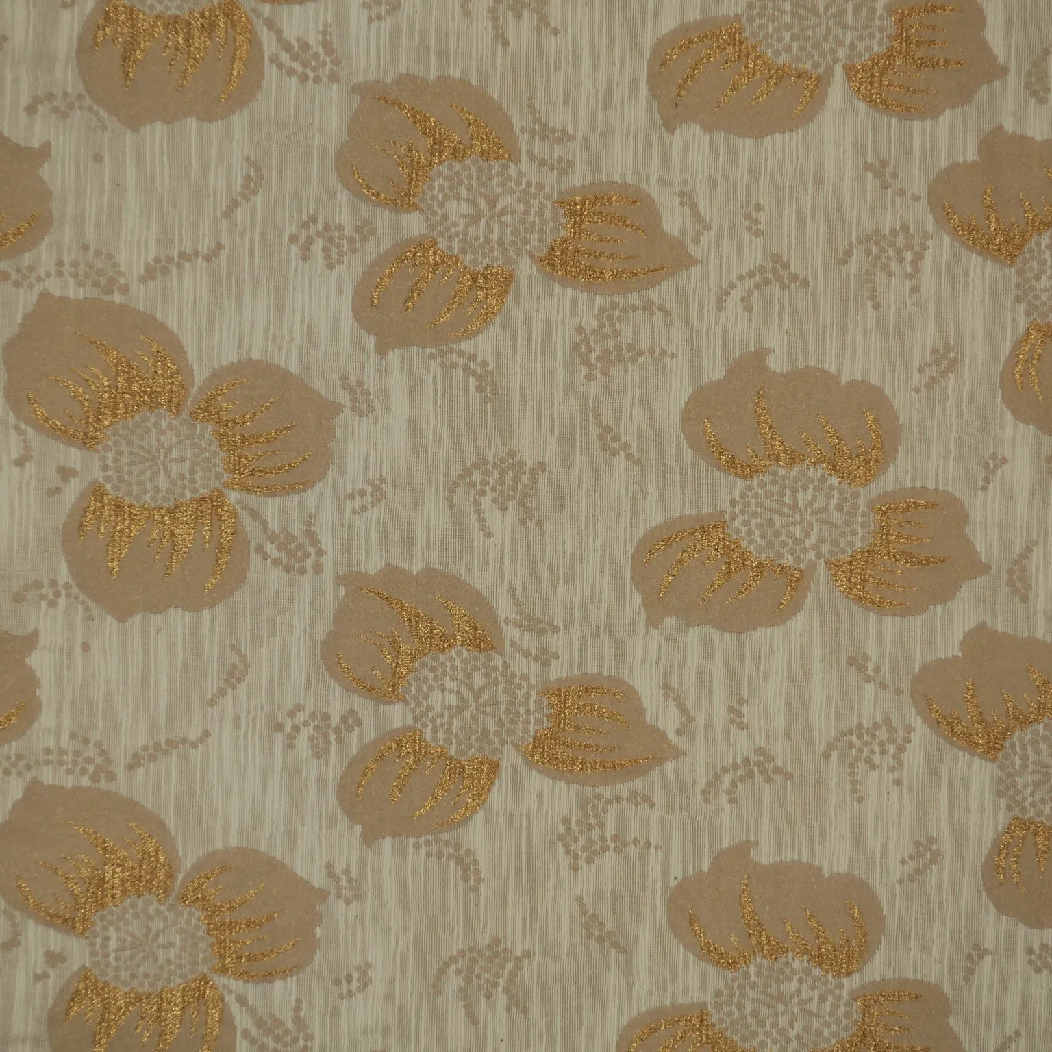 Orange Floral on Ivory Abstract Textured Brocade Fabric