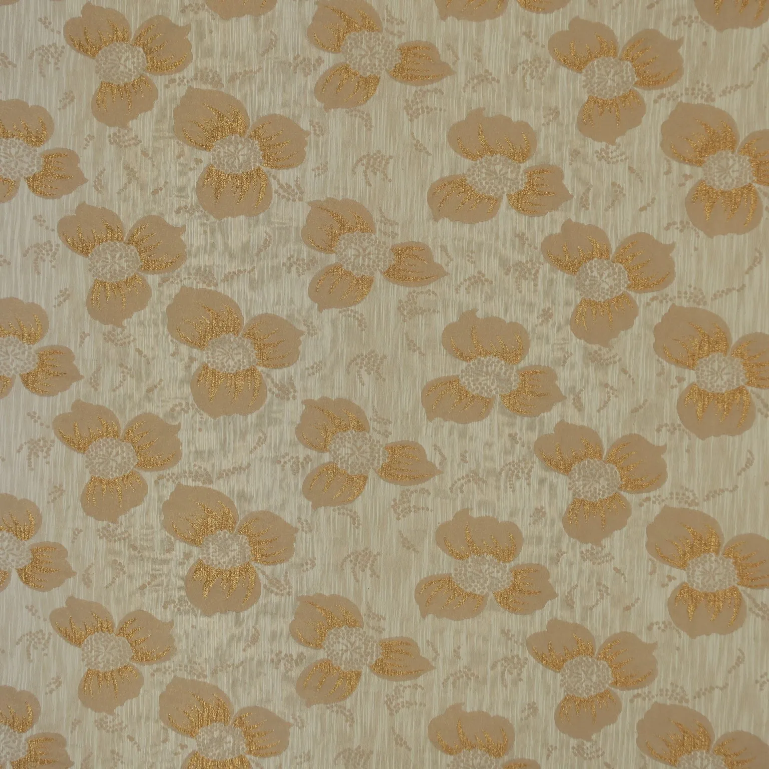 Orange Floral on Ivory Abstract Textured Brocade Fabric