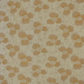 Orange Floral on Ivory Abstract Textured Brocade Fabric