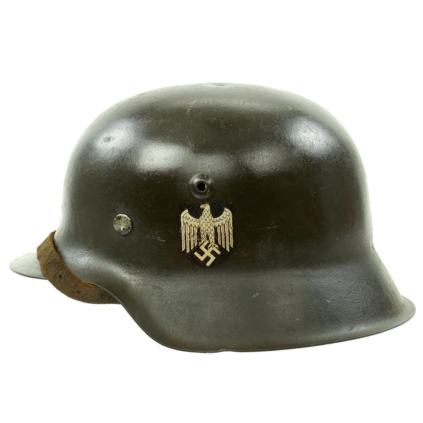 Original German WWII USGI Captured M42 Single Decal Army Heer Helmet with 54cm Liner & Chinstrap - hkp62