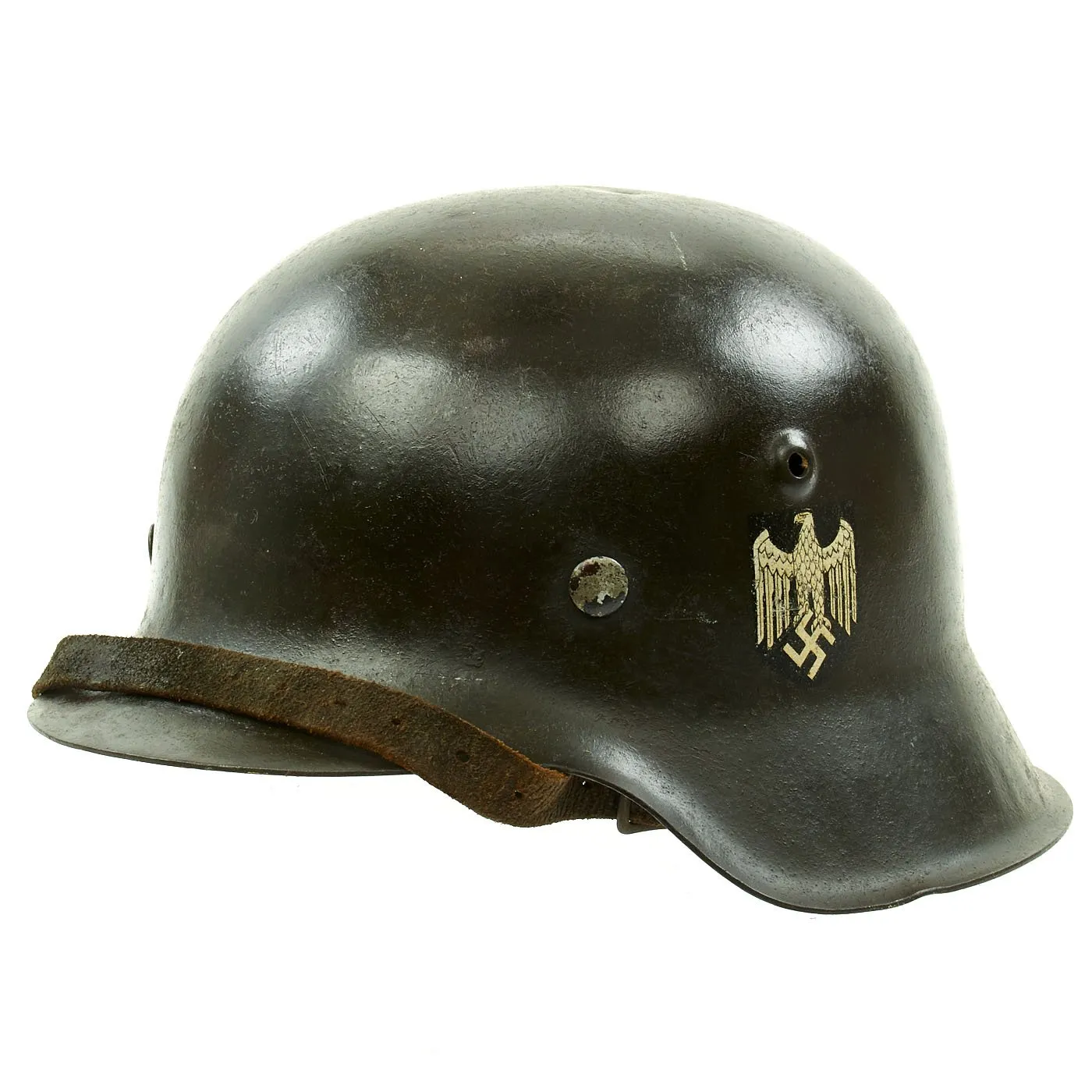 Original German WWII USGI Captured M42 Single Decal Army Heer Helmet with 54cm Liner & Chinstrap - hkp62