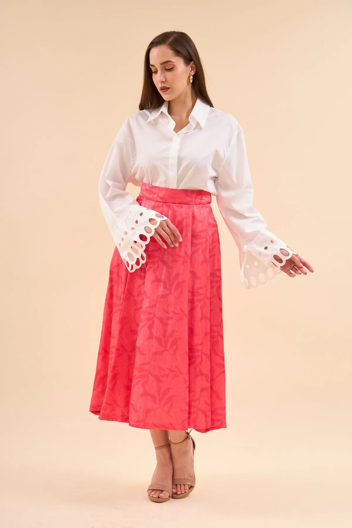 Patterned Flared Skirt Pomegranate