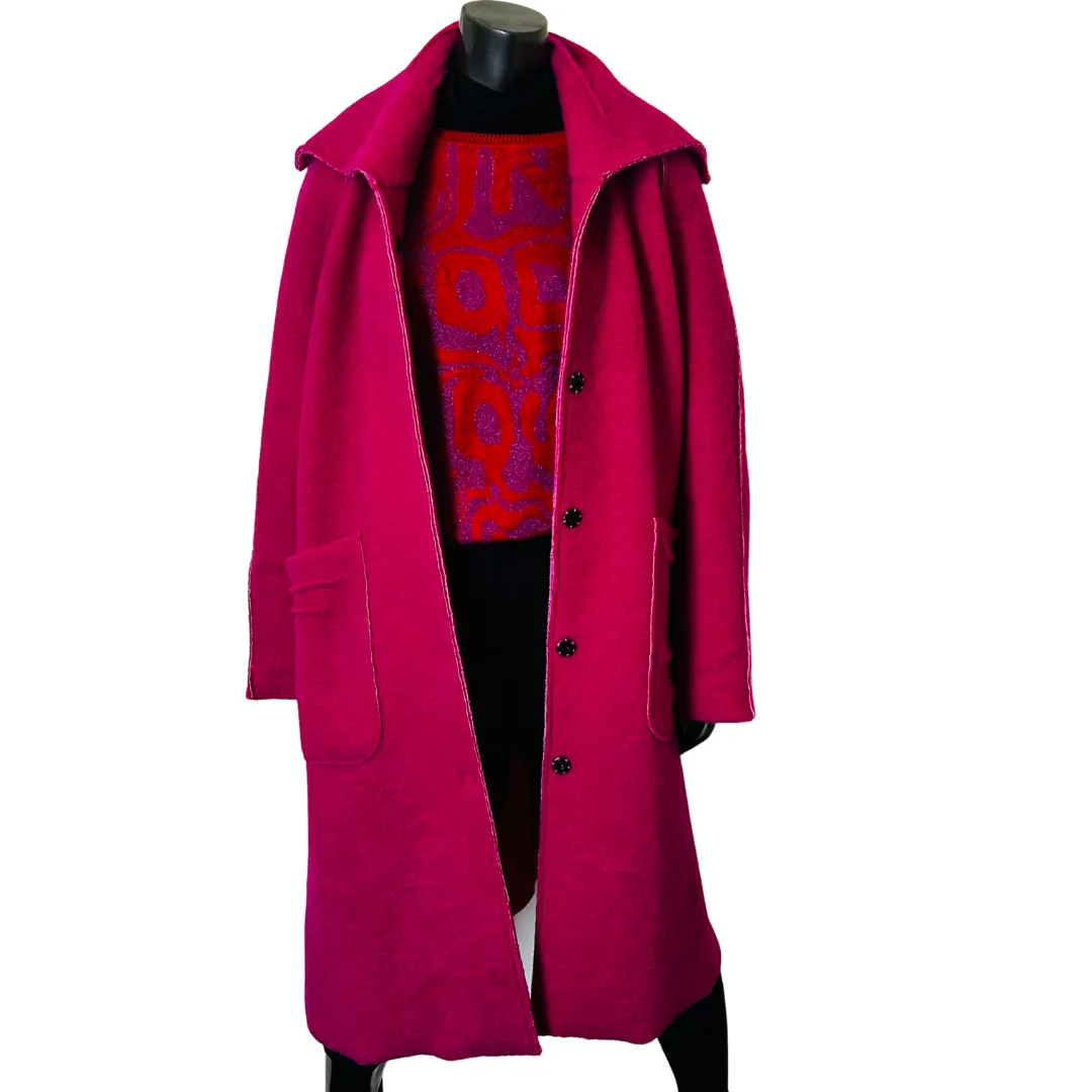 Pink Raw Seam Patch Pocket Coat