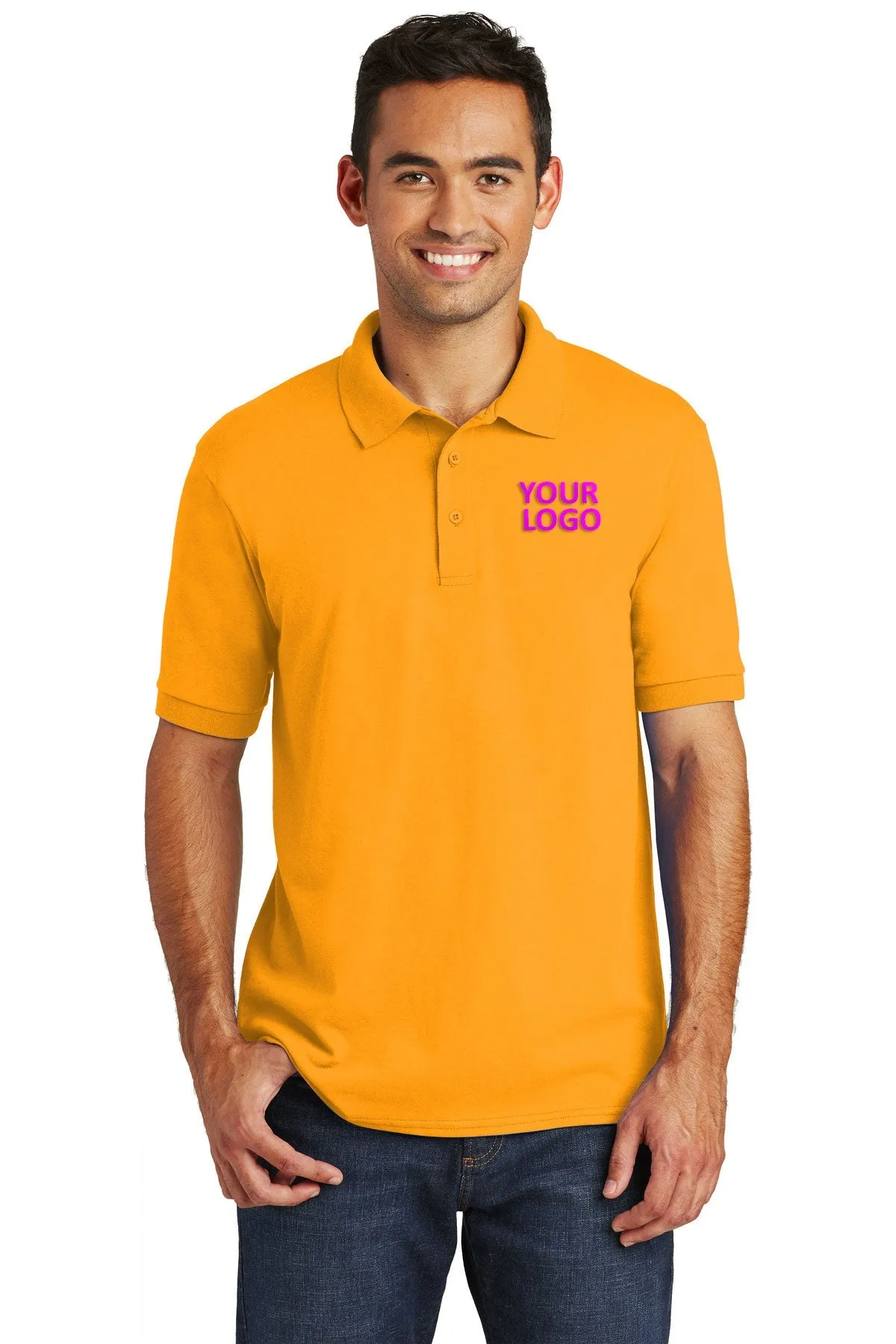 Port & Company Branded Jersey Knit Polos, Gold